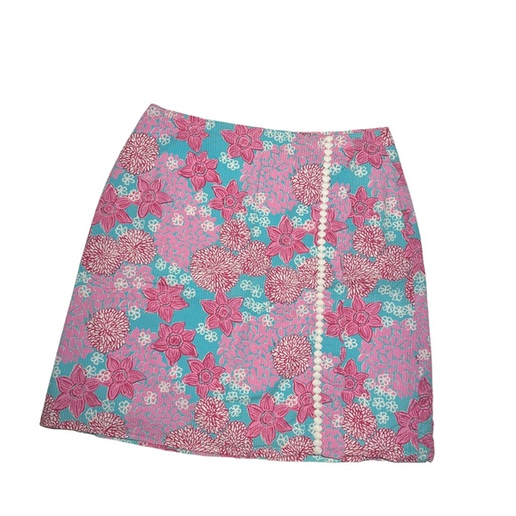 Lilly Pulitzer White label skirt.  Pink flowers against aqua background. Size 12 - Picture 14 of 16